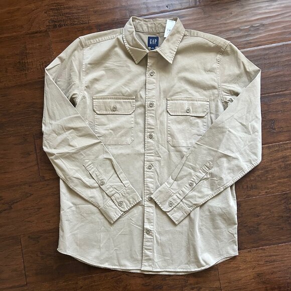 GAP Other - Gap mens casual button down tan khaki  long sleeve shirt size L large NEW nwt